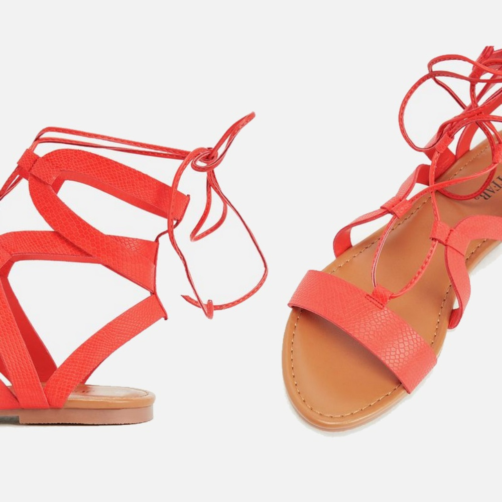 Strappy Gladiator Lace Up Flat Sandalas WIDE Width - Picture 3 of 5